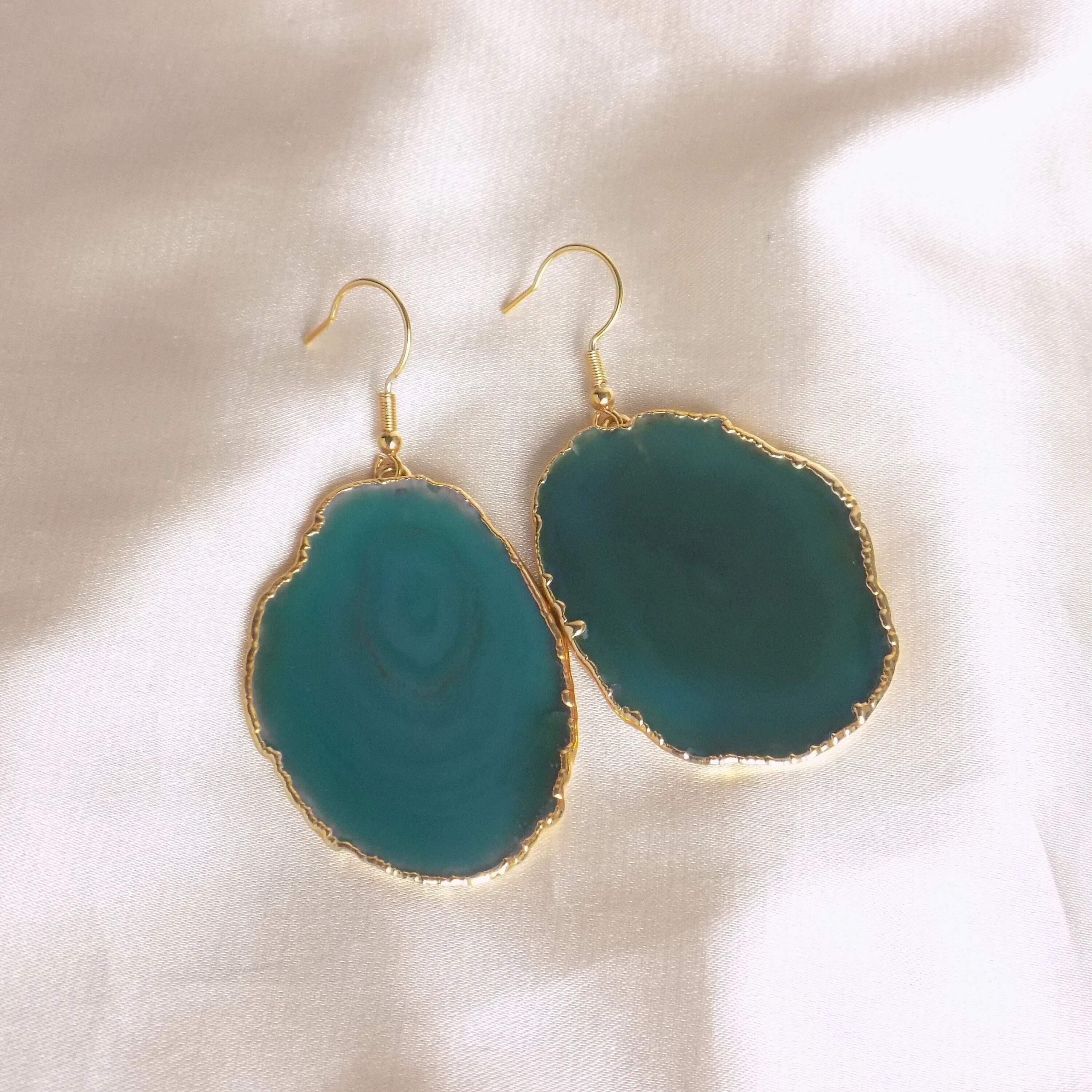 Boho Statement Earrings, Unique Green Agate Earrings, Large Geode Earrings, Gift Women, G15-341