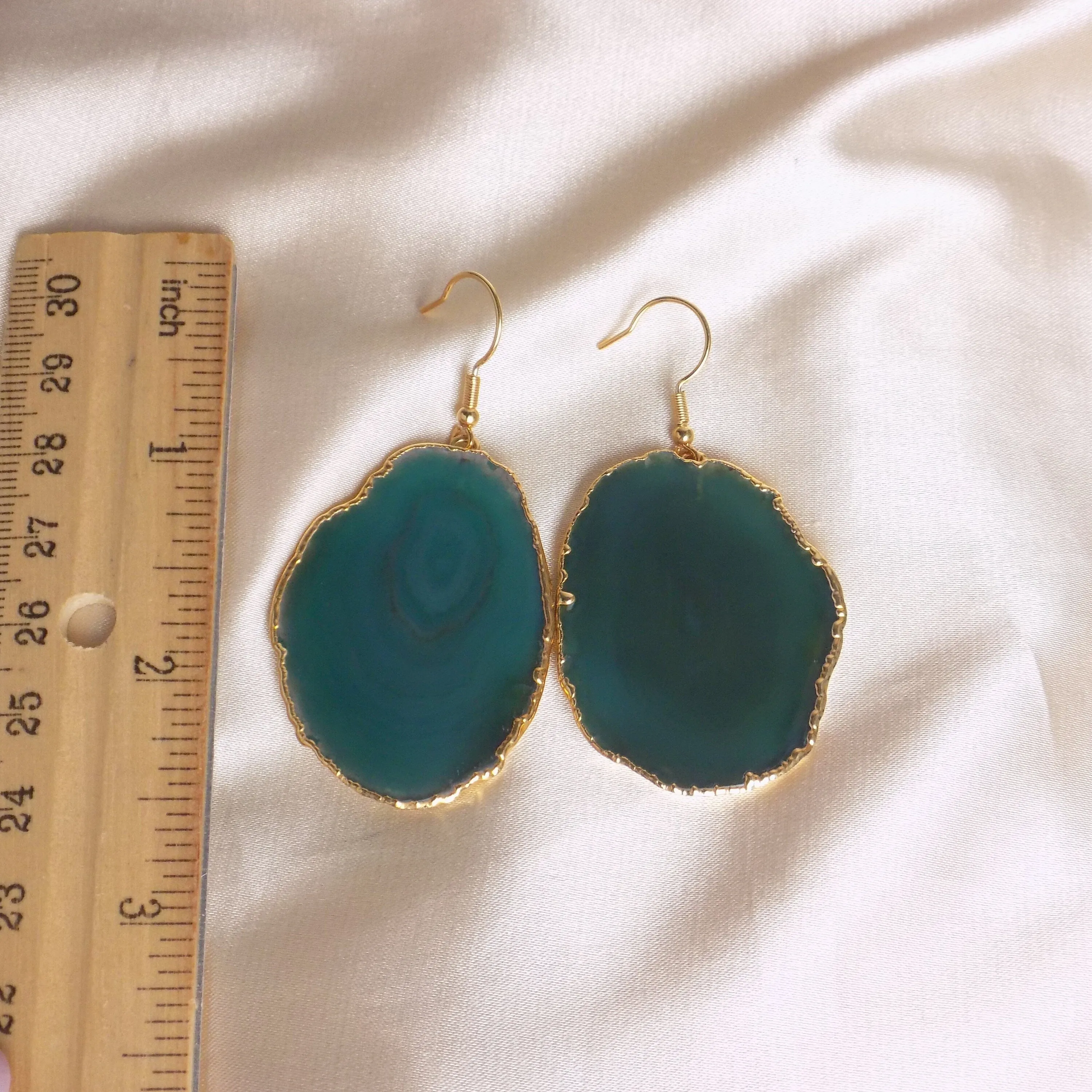 Boho Statement Earrings, Unique Green Agate Earrings, Large Geode Earrings, Gift Women, G15-341