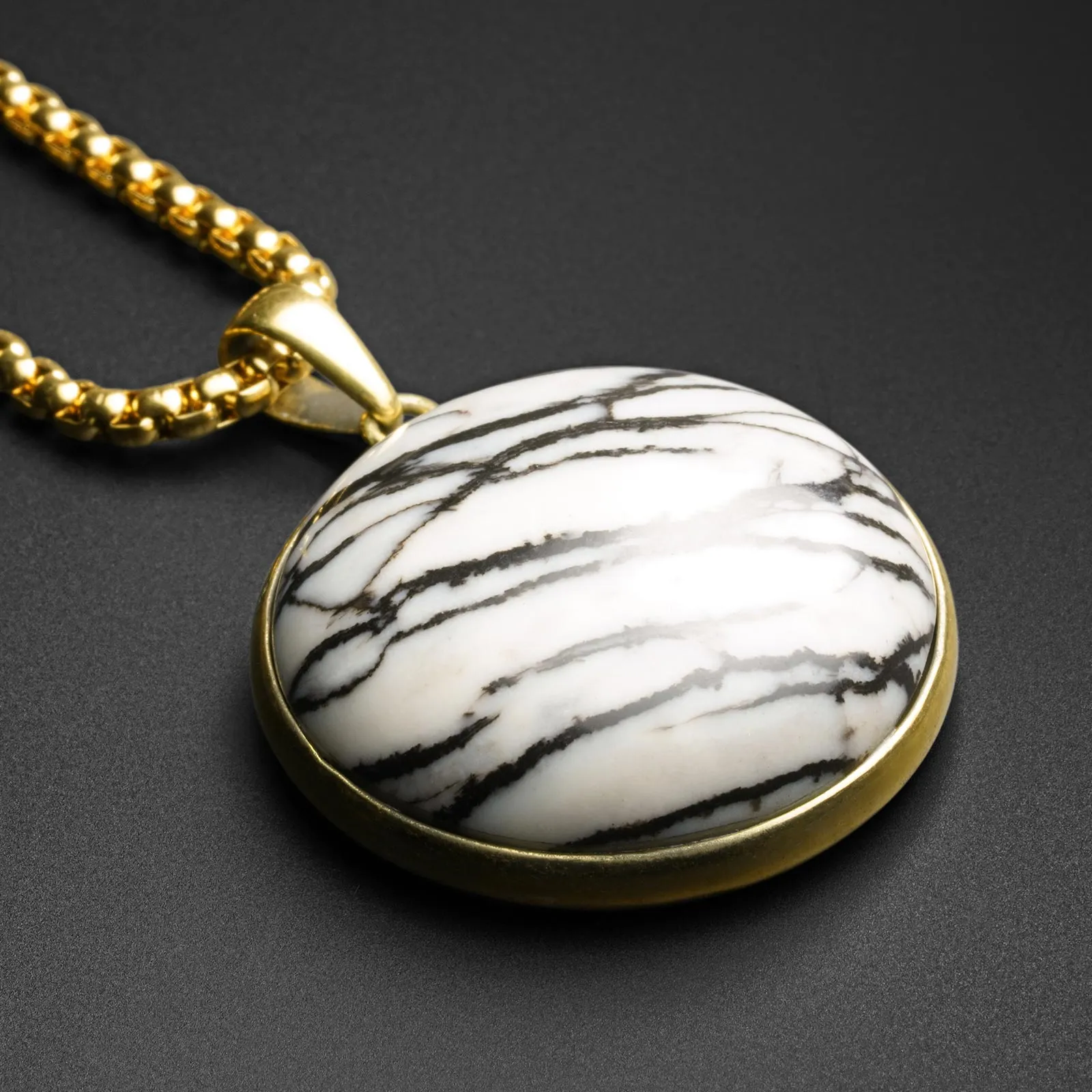 Brass Hearts & Picasso Jasper Pendant With 18k Gold Box Chain