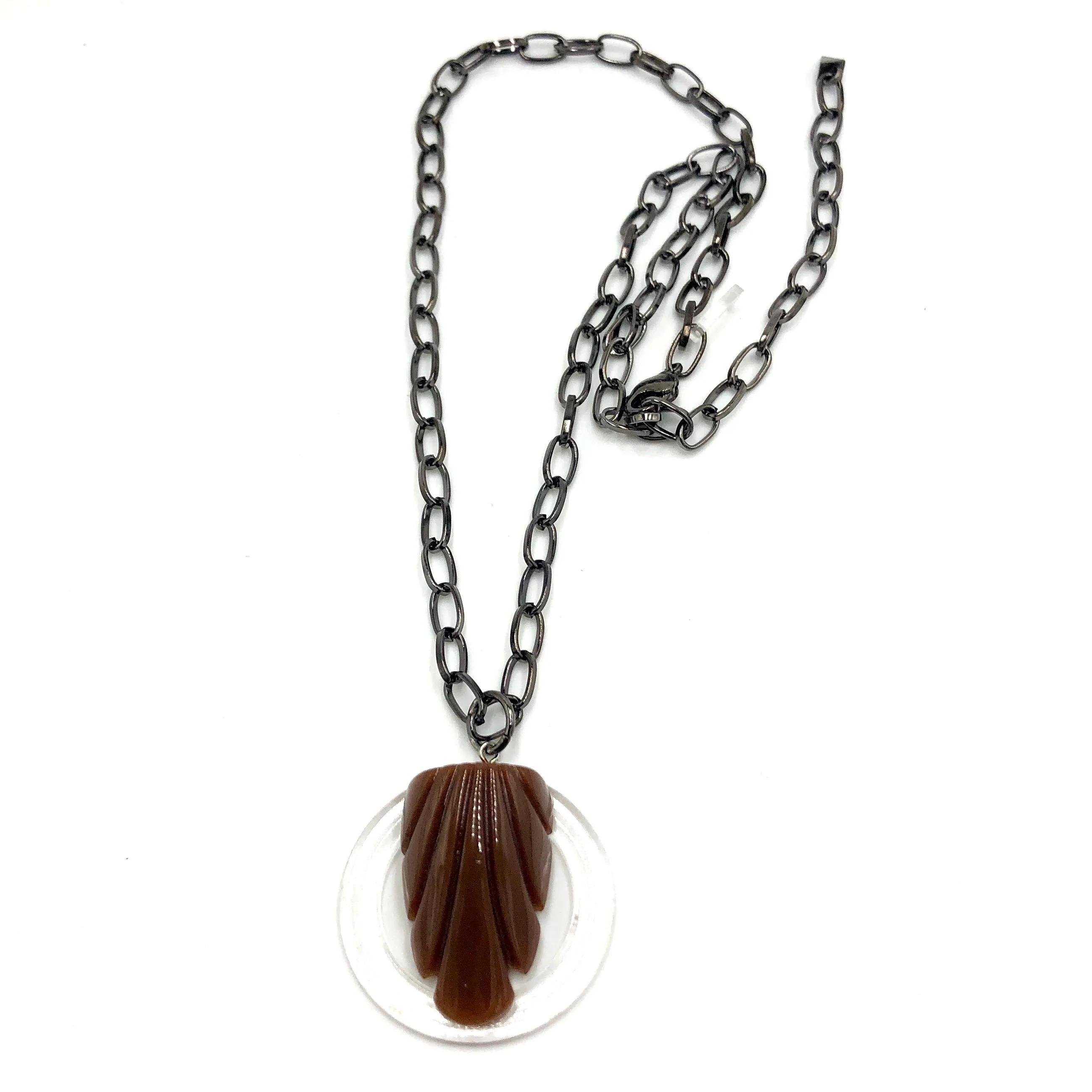 Caramel Carved Deco Chain Necklace