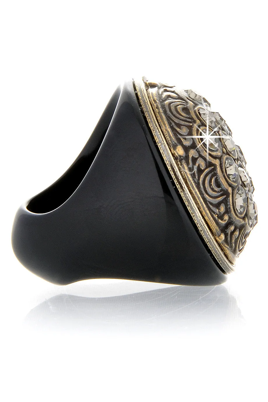 CARVED Brass Crystal Cocktail Ring