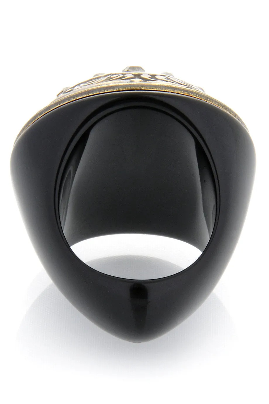 CARVED Brass Crystal Cocktail Ring