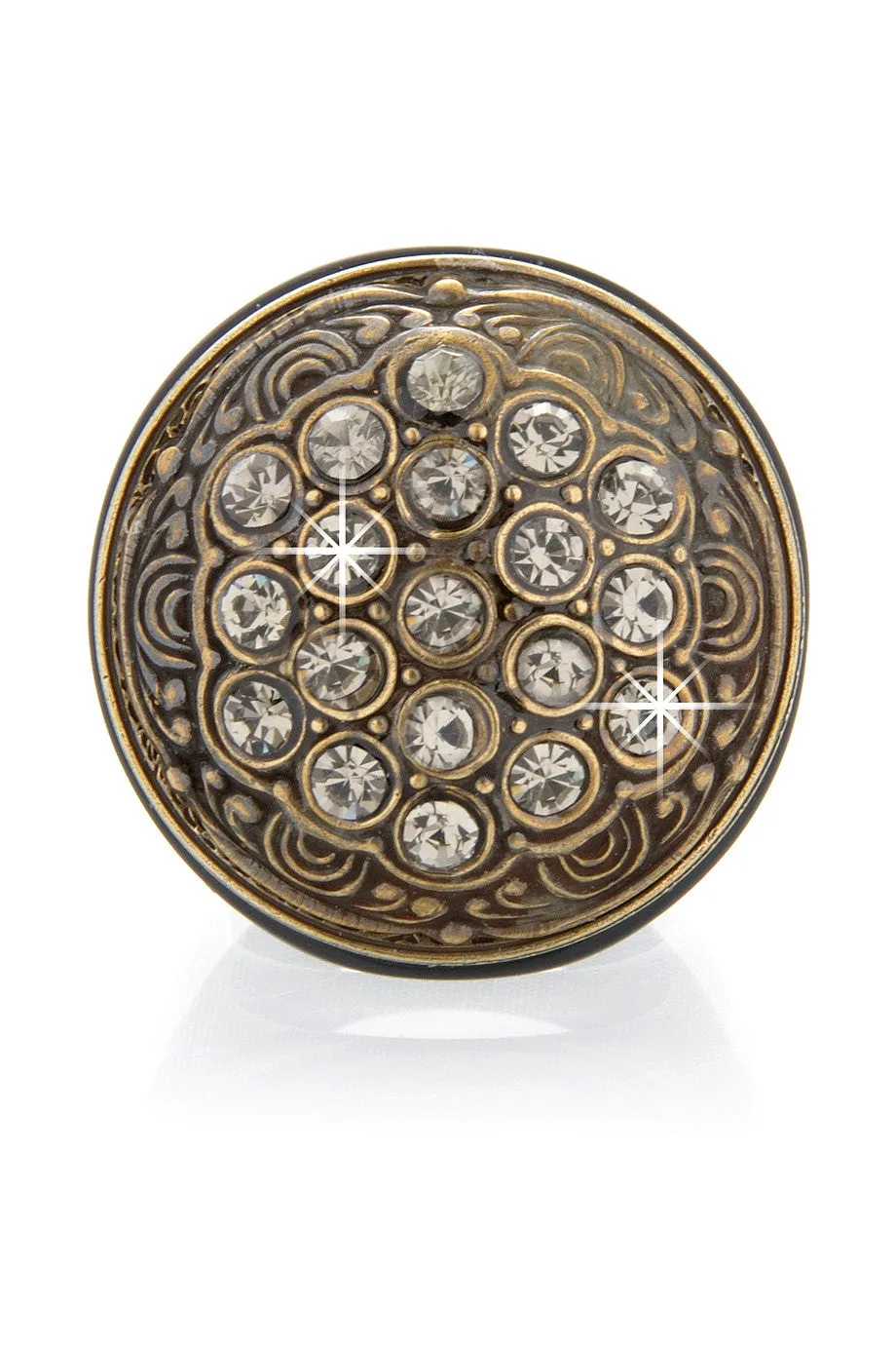 CARVED Brass Crystal Cocktail Ring