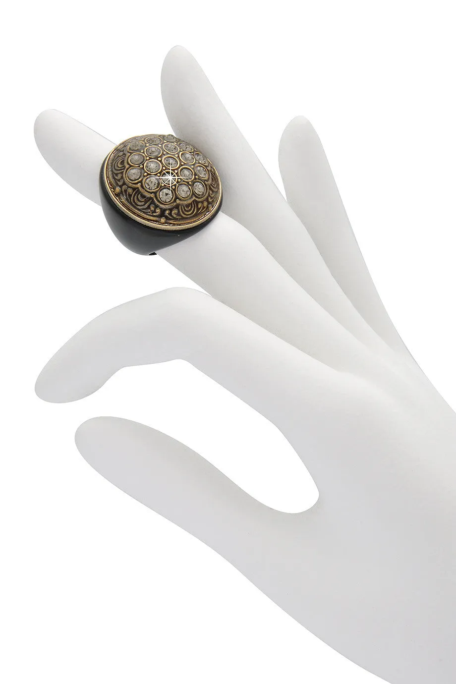 CARVED Brass Crystal Cocktail Ring