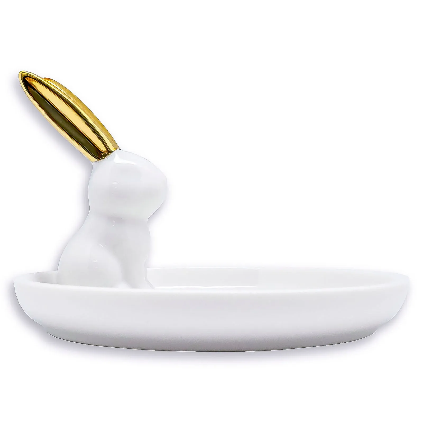 Ceramic Gold Rabbit Jewelry Dish
