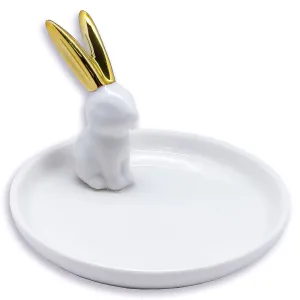 Ceramic Gold Rabbit Jewelry Dish