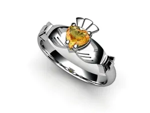 CITRINE PLATINUM Claddagh Ring