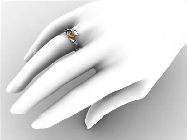 CITRINE PLATINUM Claddagh Ring