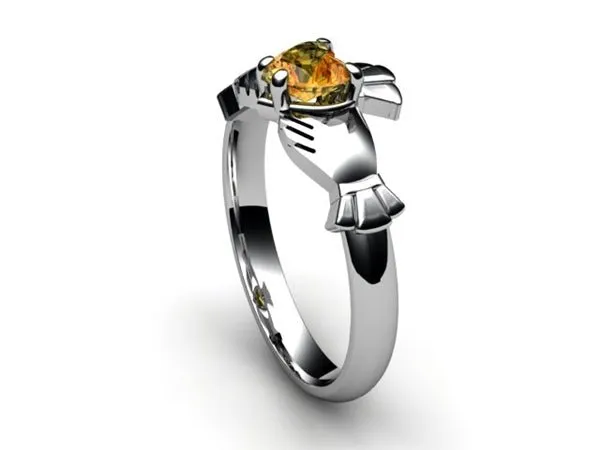 CITRINE PLATINUM Claddagh Ring