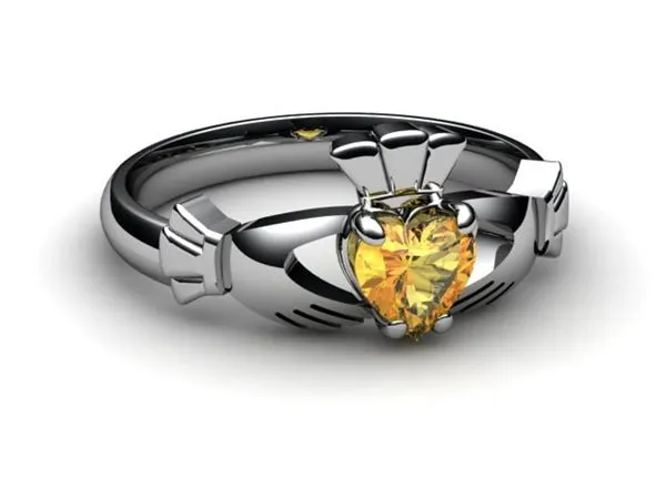 CITRINE PLATINUM Claddagh Ring