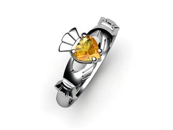 CITRINE PLATINUM Claddagh Ring