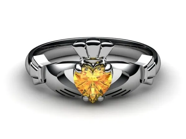 CITRINE PLATINUM Claddagh Ring
