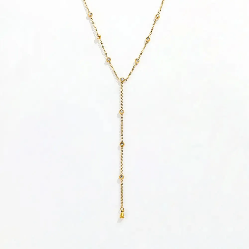 Dainty Rhinestone Y Style Necklace {Waterproof Jewelry!}