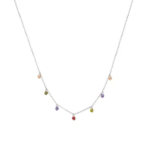Dangling Gems Rainbow CZ Necklace,Sterling Silver