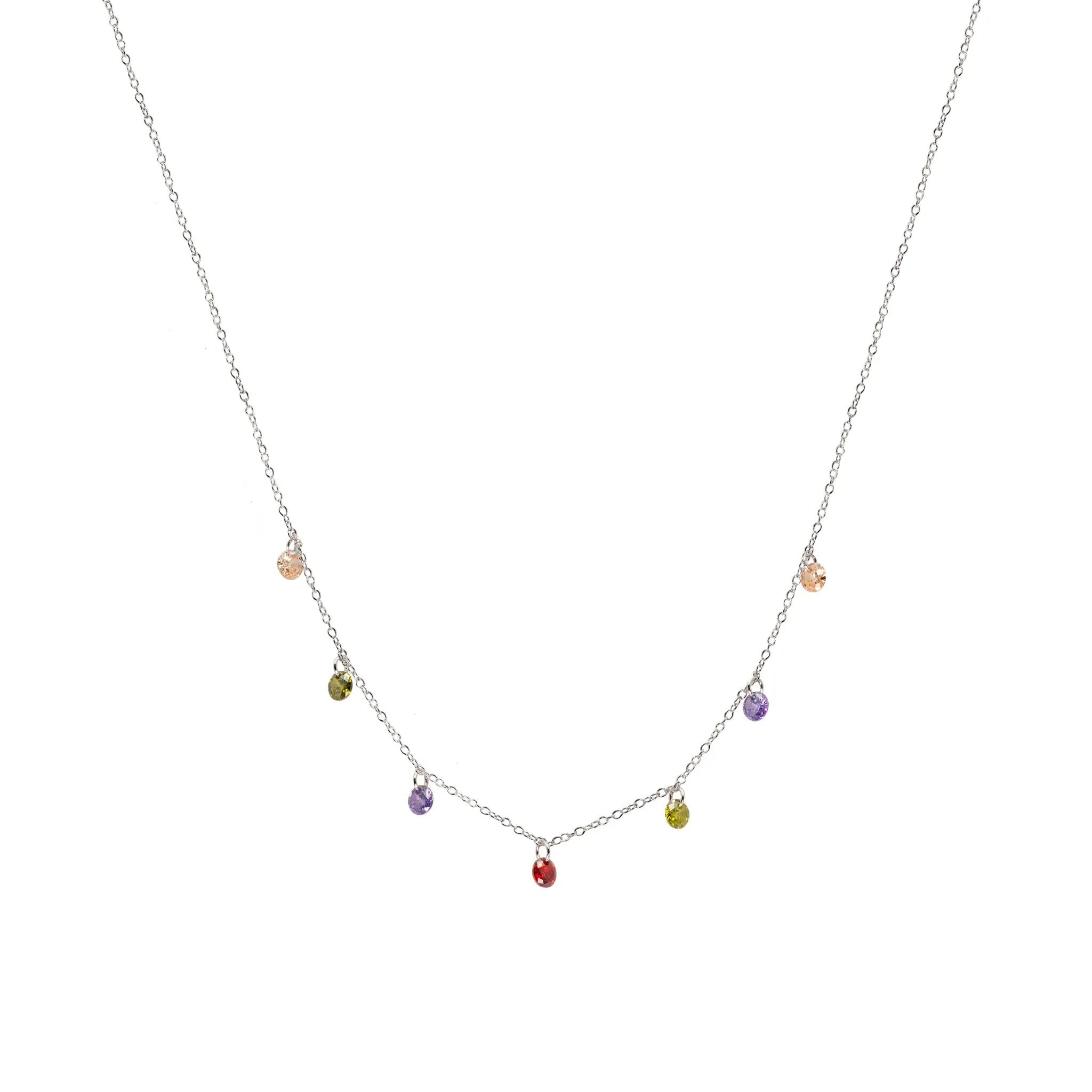 Dangling Gems Rainbow CZ Necklace,Sterling Silver