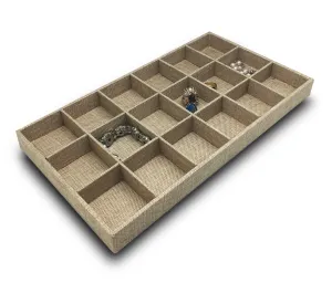 Deluxe Burlap 18 Compartment Stackable Jewelry Tray