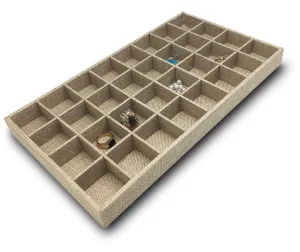 Deluxe Burlap 32 Compartment Stackable Jewelry Tray