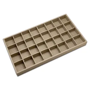 Deluxe Linen Burlap 24 Compartment Stackable Jewelry Tray