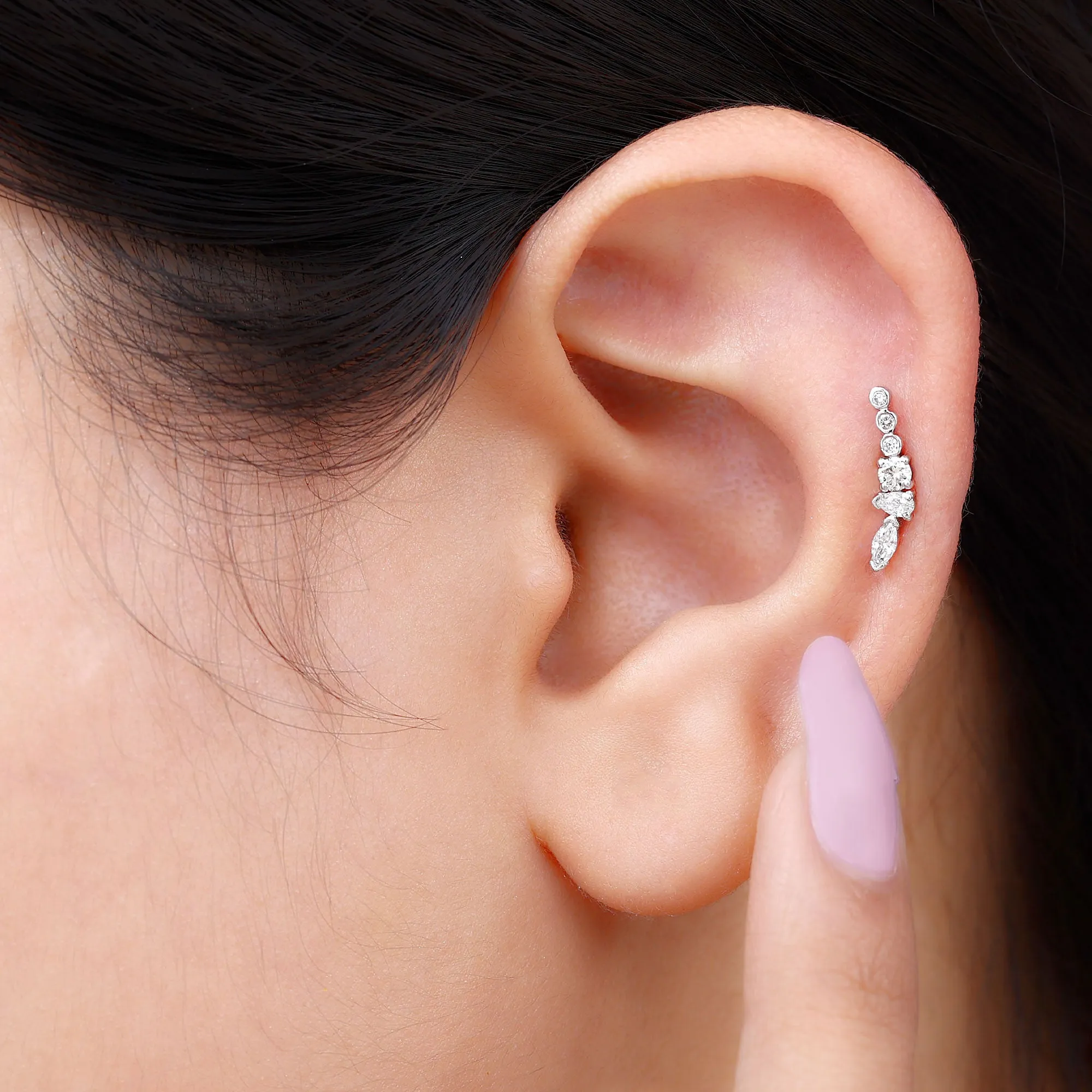 Designer Certified Moissanite Cluster Crawler Earring