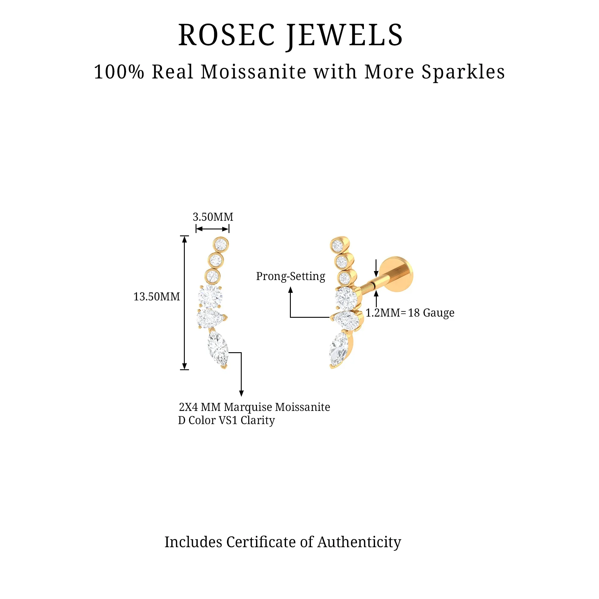 Designer Certified Moissanite Cluster Crawler Earring