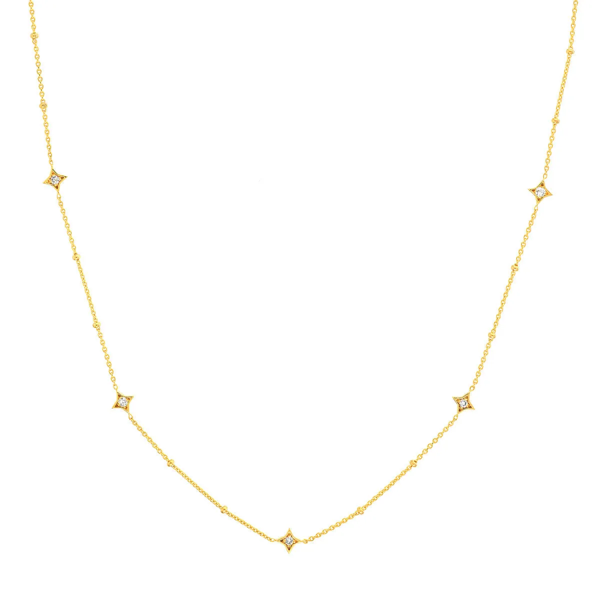 Diamond Star Bezels and Beads Necklace