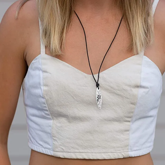 Earth Accessories Adjustable Organic Wood Surfboard Pendant Necklace - Beach Necklaces or Surfer Necklace for Women or Men