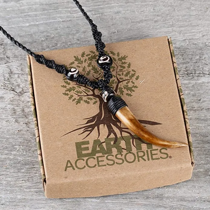 Earth Accessories Sustainably Sourced Organic Bone Tooth Necklace - Tribal Necklace or Tribal Jewelry for Surfer, Boho, or Caveman Inspired Looks