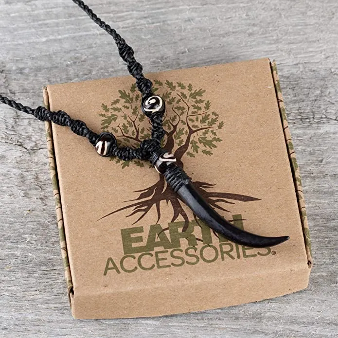 Earth Accessories Sustainably Sourced Organic Bone Tooth Necklace - Tribal Necklace or Tribal Jewelry for Surfer, Boho, or Caveman Inspired Looks