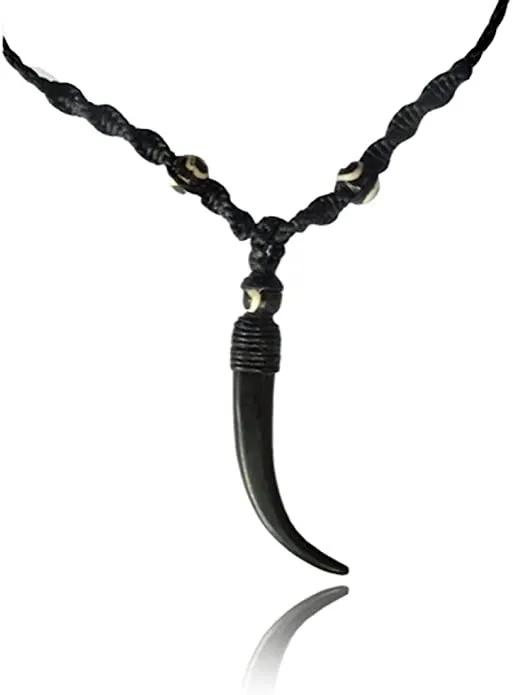 Earth Accessories Sustainably Sourced Organic Bone Tooth Necklace - Tribal Necklace or Tribal Jewelry for Surfer, Boho, or Caveman Inspired Looks