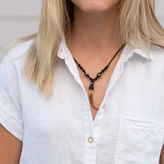 Earth Accessories Sustainably Sourced Organic Bone Tooth Necklace - Tribal Necklace or Tribal Jewelry for Surfer, Boho, or Caveman Inspired Looks