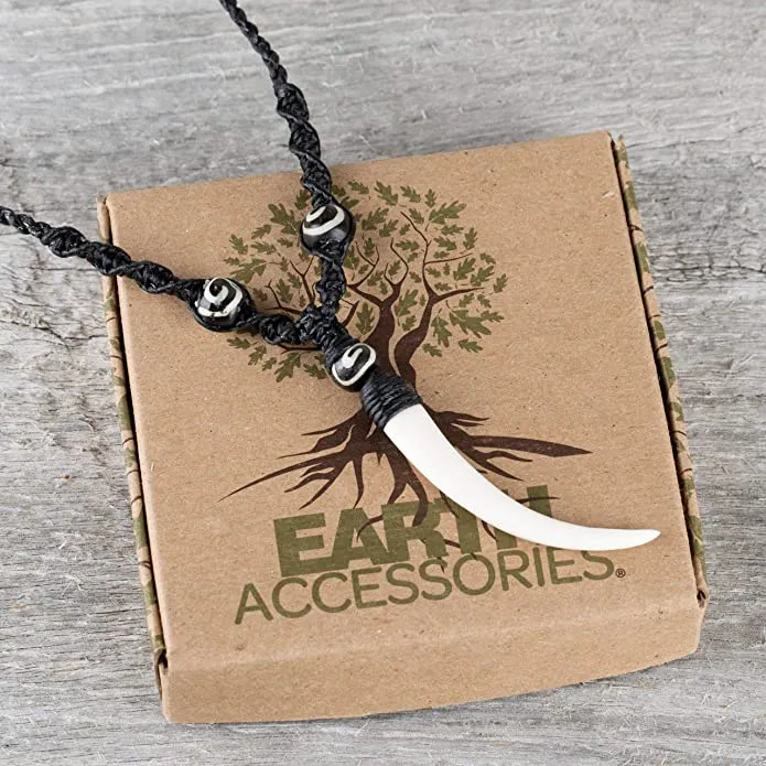 Earth Accessories Sustainably Sourced Organic Bone Tooth Necklace - Tribal Necklace or Tribal Jewelry for Surfer, Boho, or Caveman Inspired Looks