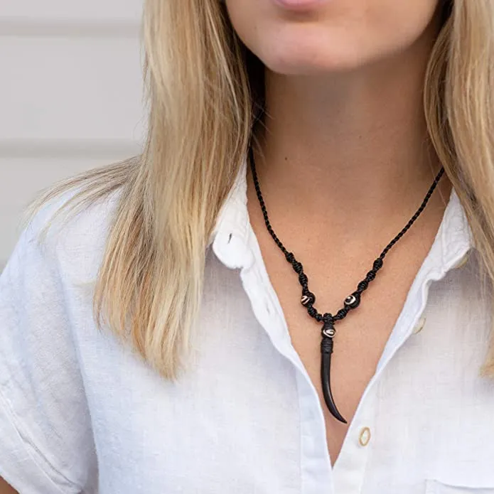 Earth Accessories Sustainably Sourced Organic Bone Tooth Necklace - Tribal Necklace or Tribal Jewelry for Surfer, Boho, or Caveman Inspired Looks