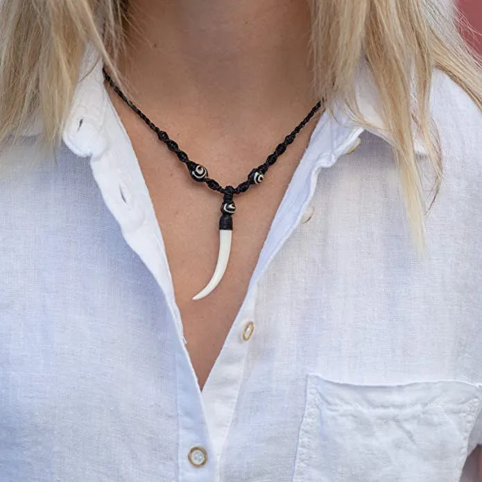 Earth Accessories Sustainably Sourced Organic Bone Tooth Necklace - Tribal Necklace or Tribal Jewelry for Surfer, Boho, or Caveman Inspired Looks