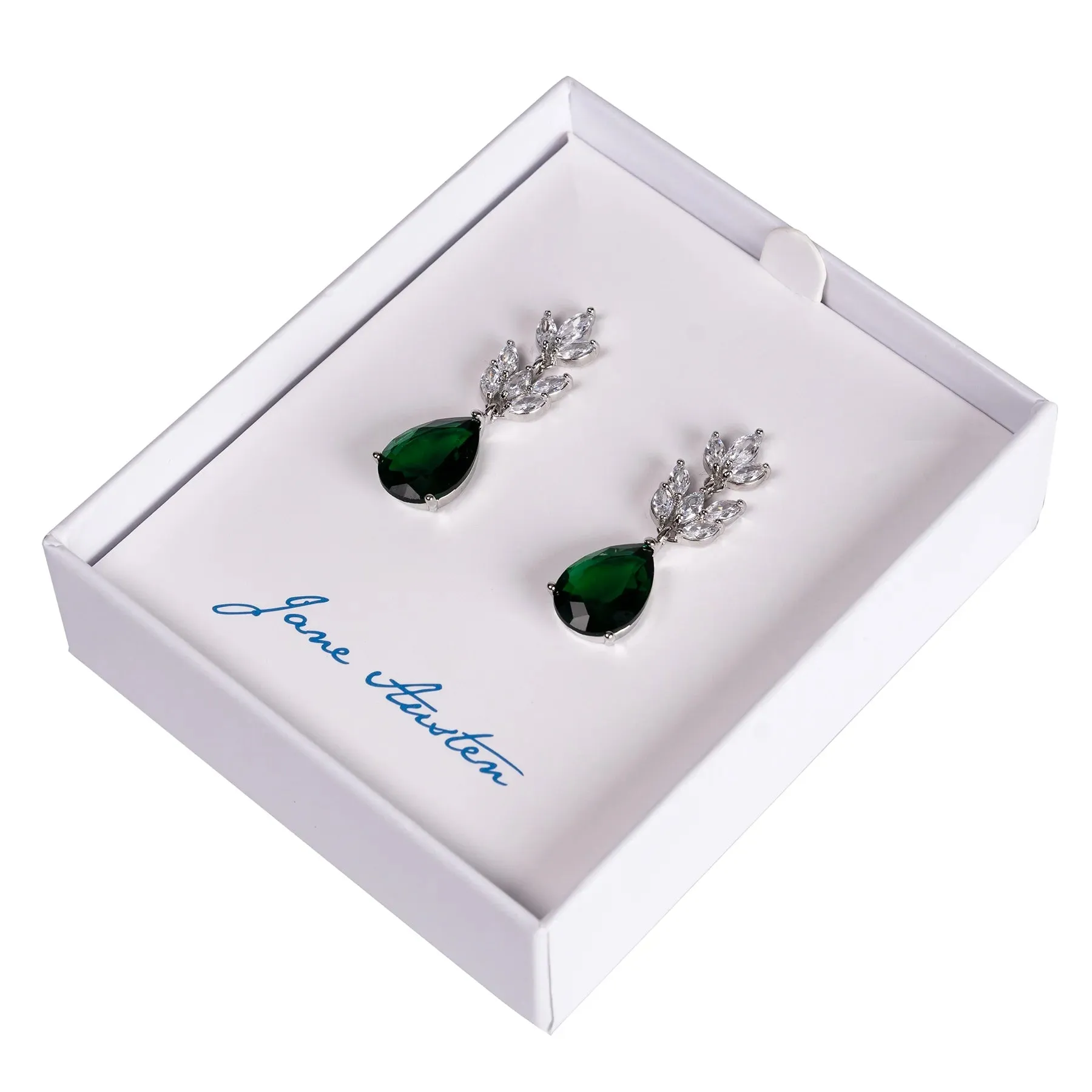 Emerald and Crystal Leaf Teardrop Earrings