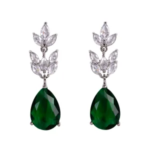Emerald and Crystal Leaf Teardrop Earrings