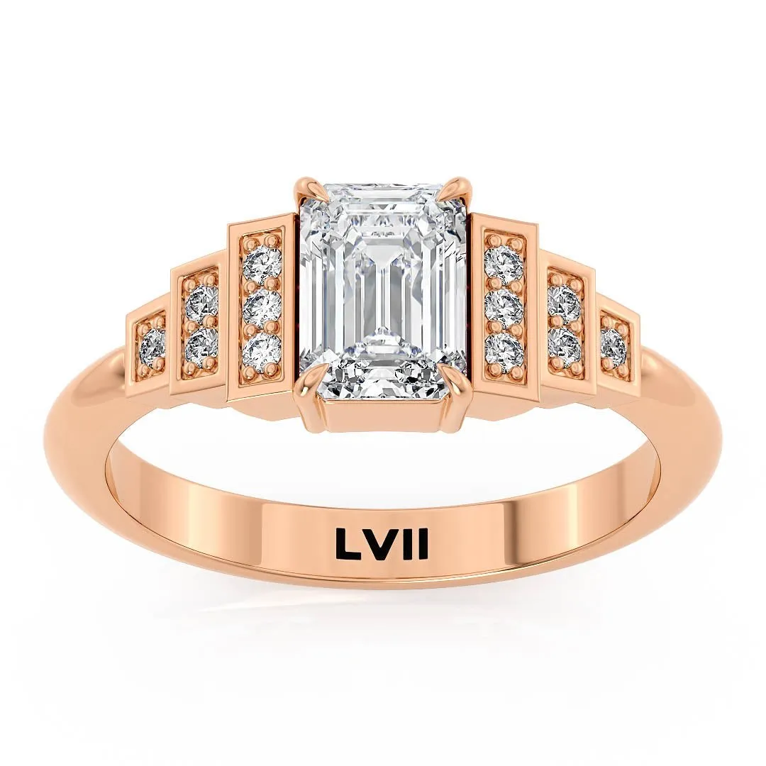 Emerald Cut Engagement Rings Deco Charm - The Clarice Ring