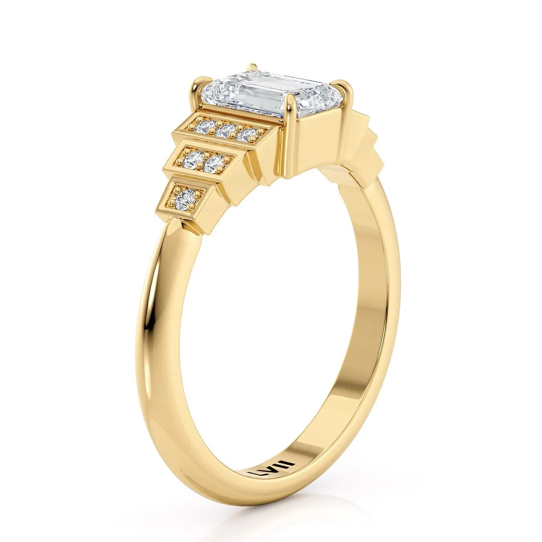 Emerald Cut Engagement Rings Deco Charm - The Clarice Ring