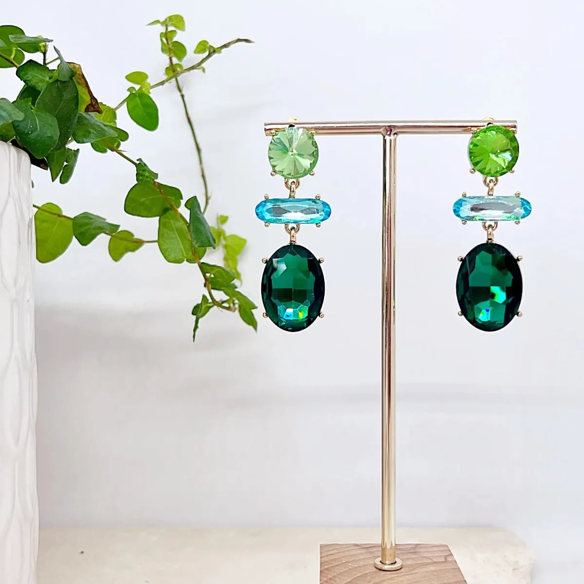 Esther Jewel Drop Earrings (Emerald)