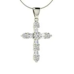 EternalDia Baguette & Round Diamond Cross Pendant Necklace