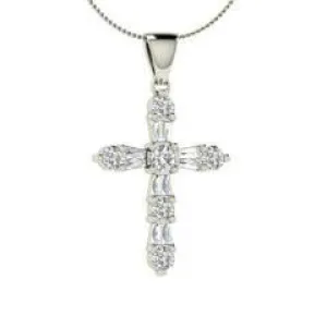 EternalDia Baguette & Round Diamond Cross Pendant Necklace