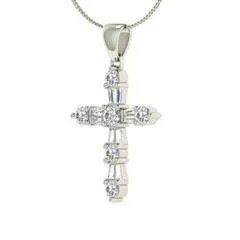 EternalDia Baguette & Round Diamond Cross Pendant Necklace