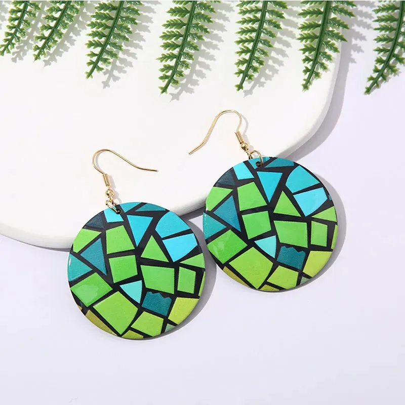 Ethnic Unique Painted Geometric Pattern Acrylic Earrings for Women