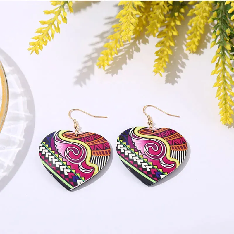 Ethnic Unique Painted Geometric Pattern Acrylic Earrings for Women