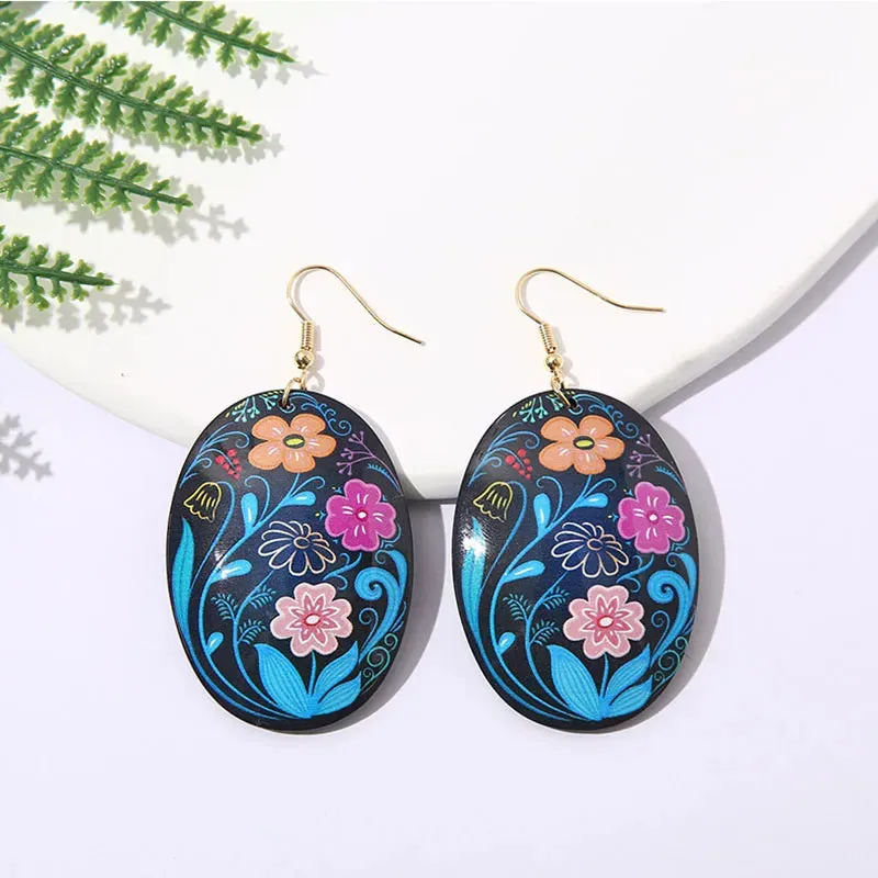 Ethnic Unique Painted Geometric Pattern Acrylic Earrings for Women