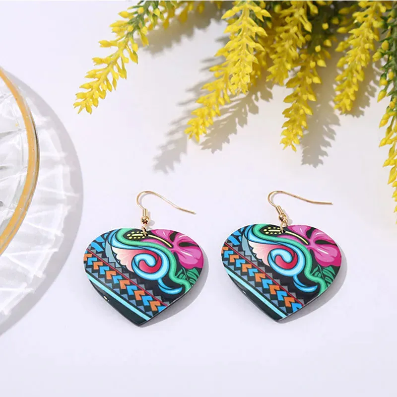 Ethnic Unique Painted Geometric Pattern Acrylic Earrings for Women