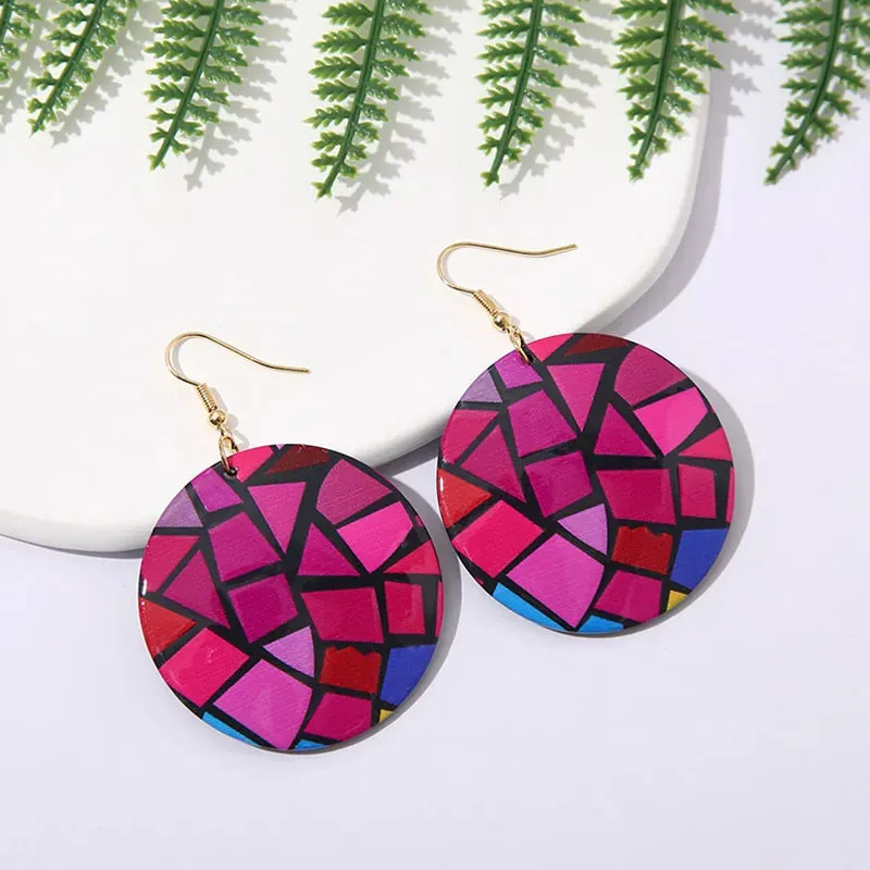 Ethnic Unique Painted Geometric Pattern Acrylic Earrings for Women