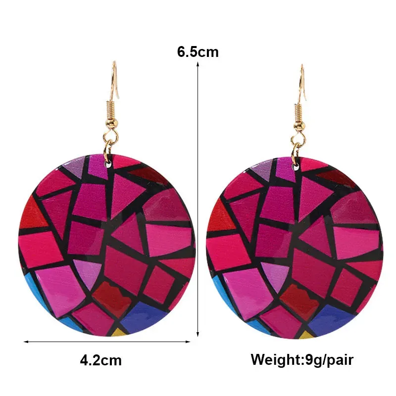 Ethnic Unique Painted Geometric Pattern Acrylic Earrings for Women
