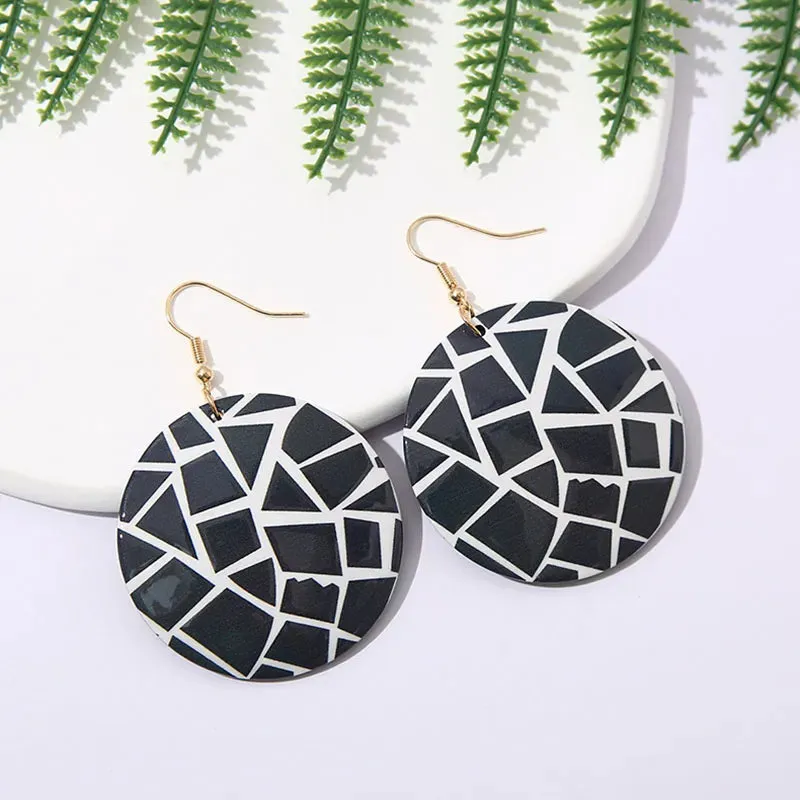 Ethnic Unique Painted Geometric Pattern Acrylic Earrings for Women