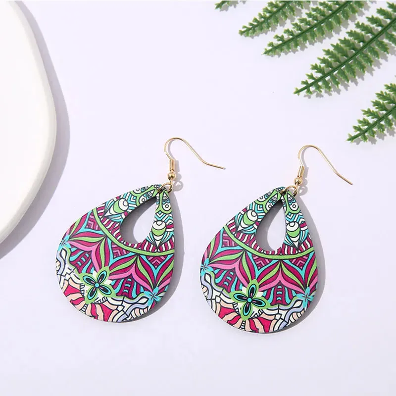 Ethnic Unique Painted Geometric Pattern Acrylic Earrings for Women