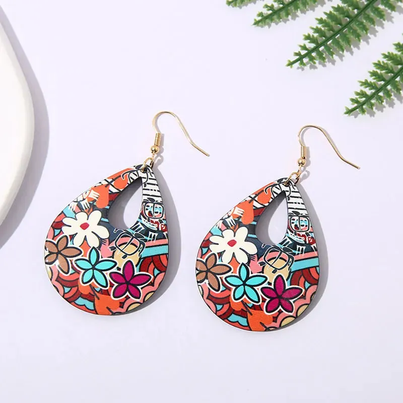 Ethnic Unique Painted Geometric Pattern Acrylic Earrings for Women